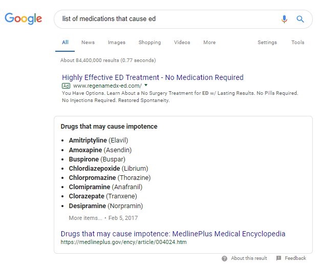 list of medications that cause ed